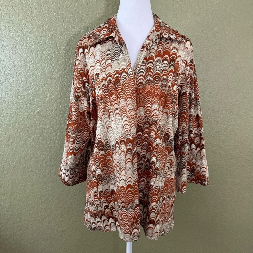 Vintage 80s Lady Winn CA by Teddi Women’s 38 Multi Print Blouse Shirt Top